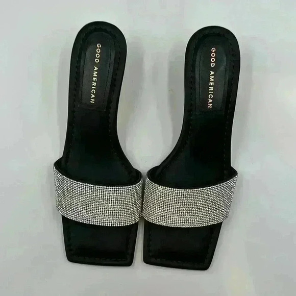 ๐ with box Good American square toed rhinestone heeled slides size 9 - Picture 7 of 12